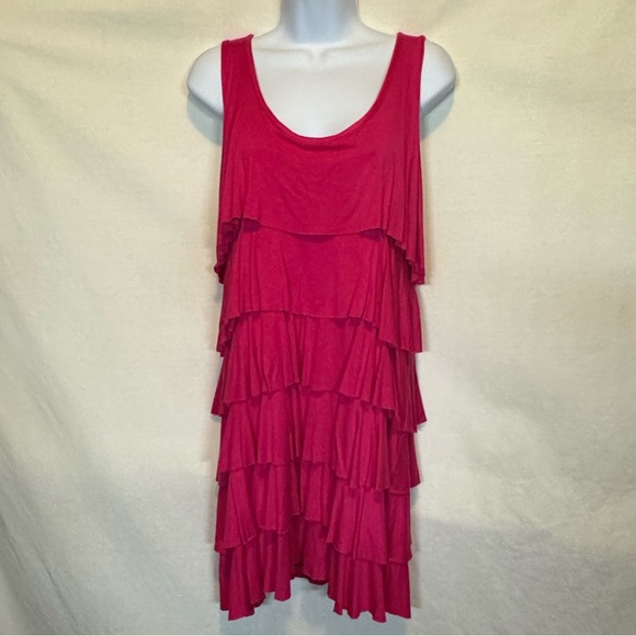 F-103‎ Ashley by Design Pink Ruffled Sleeveless Racer Back MIDI Dress Size L - Picture 1 of 14